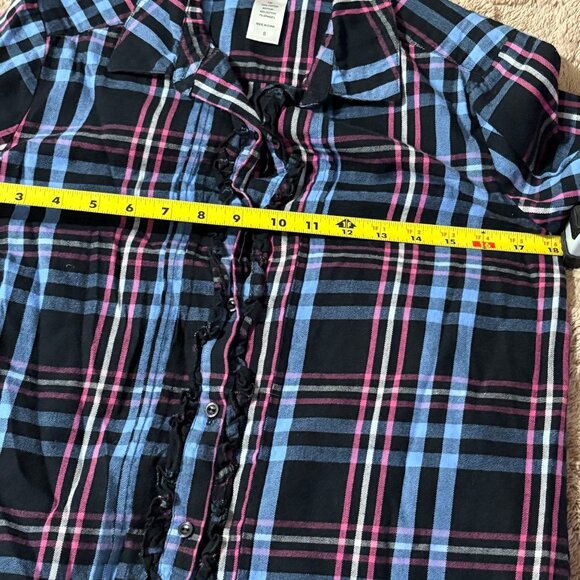 NWOT Betsey Johnson Intimates Ruffle Plaid Button-Down Flannel Sleep Shirt S - Picture 7 of 14
